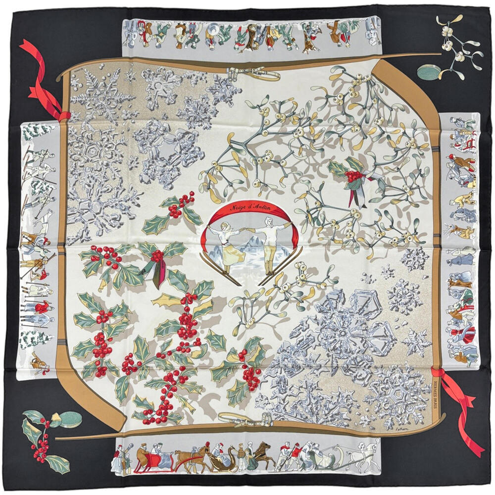 HERMES Black Silk Scarf